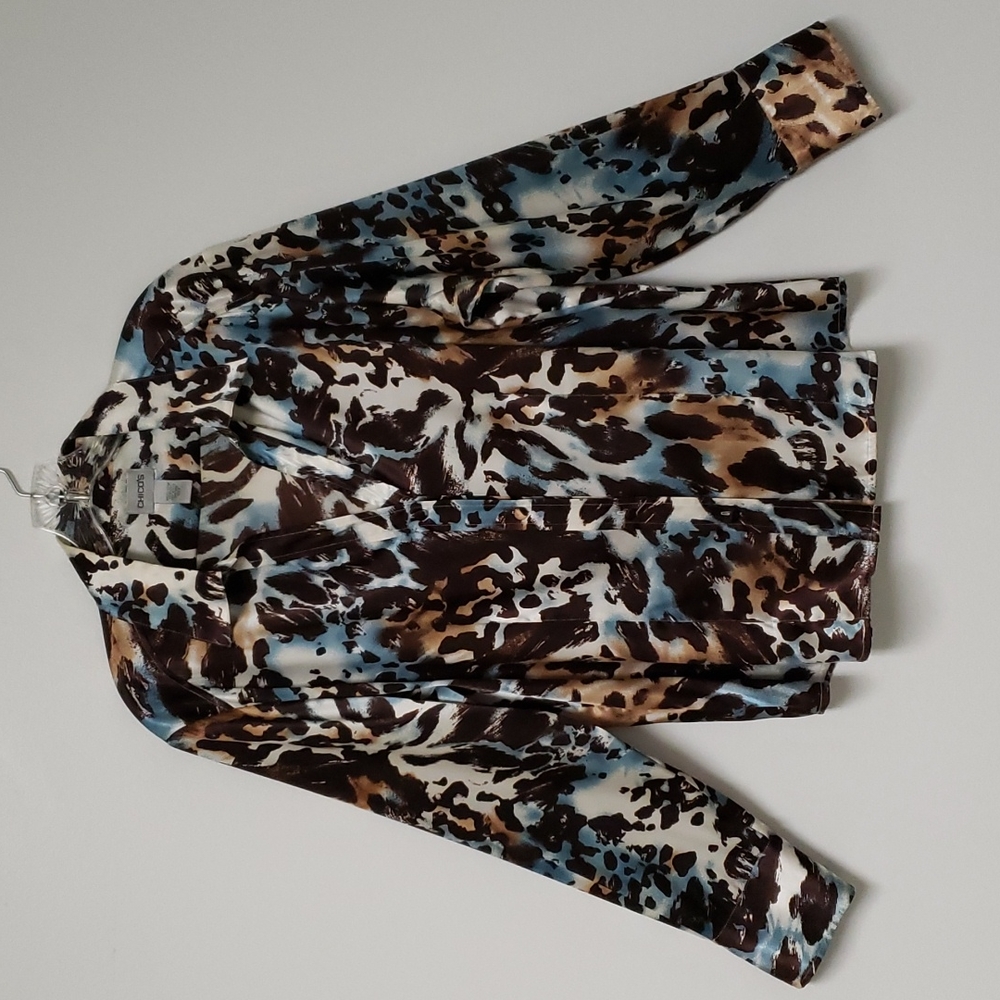 Chico's animal print satin blouse v-neck size 2